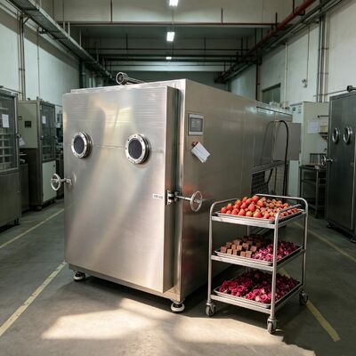 Caldamento elettrico Cambio di calore di silicio per asciugatrice a congelamento di verdure Dimensione 1800 1700 1300 mm Dimensione complessiva 3800 1700 2000 mm Progettato per i processi di asciugatura a congelamento